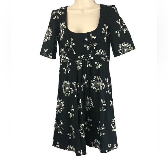 French Connection Black Embroidered Baby Doll Short Sleeve Dress Size 10 Empire - Picture 1 of 12
